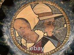 Paul Fouillen 1920 Very Beautiful Pyrographed Wooden Bowl. Perfect condition