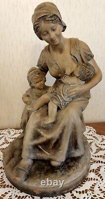 Peasant Statue and Her Children, Art Nouveau, by Calendi