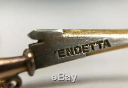 Pen Knife Miniature Brooch Vendetta Corsa Scabbard Gold Silver Pearl C2492