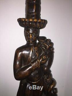 People Art Former Pair Of Wooden Candlesticks Carved