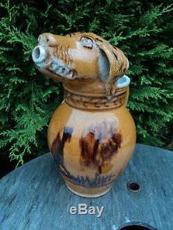 Pitcher Earth Dog's Head Glazed Earthenware Brou Eure-et-loire Popular Art