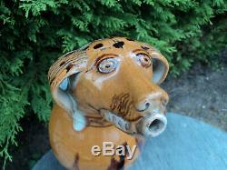 Pitcher Earth Dog's Head Glazed Earthenware Brou Eure-et-loire Popular Art