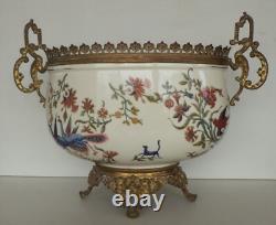 Planter Faience Vase Bronze Mount Choisy Le Roi Flowers Bowl Model with Cat