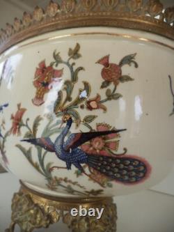 Planter Faience Vase Bronze Mount Choisy Le Roi Flowers Bowl Model with Cat