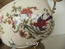 Planter Faience Vase Bronze Mount Choisy Le Roi Flowers Bowl Model with Cat