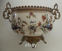 Planter Faience Vase Bronze Mount Choisy Le Roi Flowers Bowl Model with Cat
