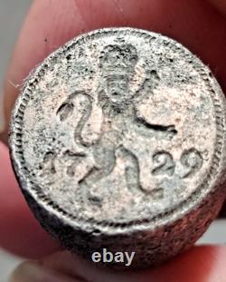 Polished Iron Sealed Seal - Copper, 18th Century, Engraved Coat of Arms, 1729