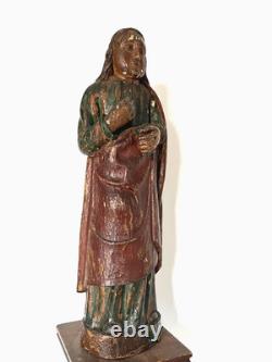 Polychrome oak Evangelist. High period, Middle Ages, statue, sculpture