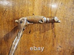 Popular Art 19th Century Carved Wooden Cane Depicting a Dog