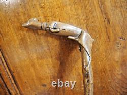 Popular Art 19th Century Carved Wooden Cane Depicting a Dog