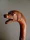 Popular Art: Antique Carved Wooden Monoxyle Walking Stick With Dog Head