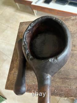 Popular Art Mortar and Its Wooden Pestle 19th Century