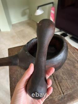 Popular Art Mortar and Its Wooden Pestle 19th Century