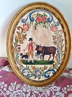 Popular Art, Swiss pastoral painting on wood, ascent to the alpine pasture