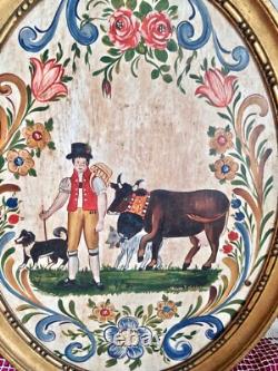 Popular Art, Swiss pastoral painting on wood, ascent to the alpine pasture