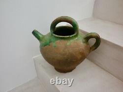 Popular Pottery Terracotta Varnished Old Green Pitcher Périgord