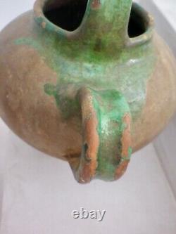 Popular Pottery Terracotta Varnished Old Green Pitcher Périgord