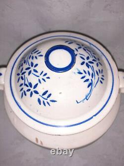 Pot A Fat Blue White Saint Uze In Earth Cuite Vernisse Pottery XIX Eme