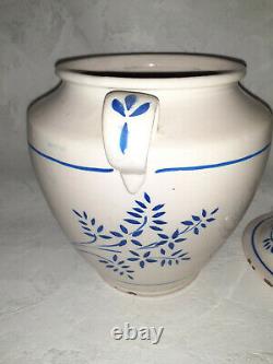 Pot A Fat Blue White Saint Uze In Earth Cuite Vernisse Pottery XIX Eme