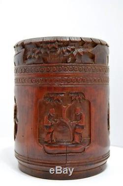 Pot Vietnam China Bamboo Carved Bitong Paintbrush Chinese Pot Signed Saïgon 1874