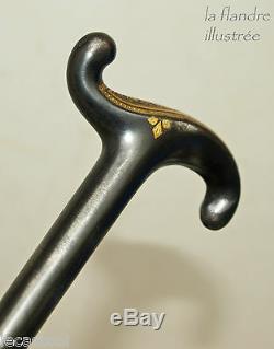 Pretty Cane Kids Damascene Steel Knob With Gold Toled