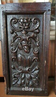 Rare 3 Panels Sculpted Wood High Time Xvith Renaissance Louis XIII