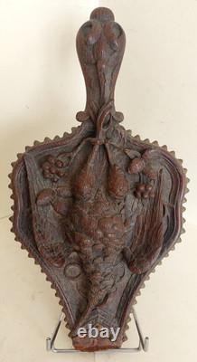 Rare Antique Fireplace Bellows in Carved Wood, Black Forest, Woodcock
