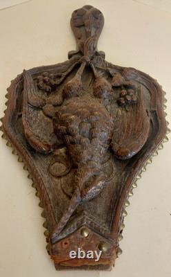 Rare Antique Fireplace Bellows in Carved Wood, Black Forest, Woodcock