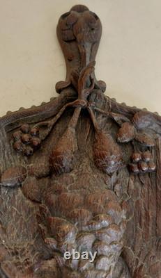Rare Antique Fireplace Bellows in Carved Wood, Black Forest, Woodcock