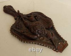 Rare Antique Fireplace Bellows in Carved Wood, Black Forest, Woodcock