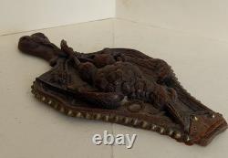 Rare Antique Fireplace Bellows in Carved Wood, Black Forest, Woodcock