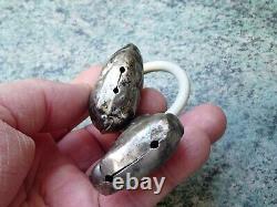 Rare Antique Silver Rattle with Rabbit and Dog Ring