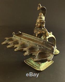 Rare Antique Statuette Oil Lamp Bronze Temple Rajasthan India Xviii-xix