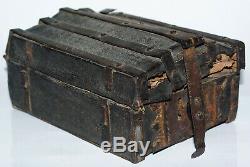 Rare Box Of Messenger Wood Iron Leather Manuscripted Lock High Time Late Xvth