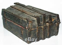 Rare Box Of Messenger Wood Iron Leather Manuscripted Lock High Time Late Xvth