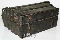 Rare Box Of Messenger Wood Iron Leather Manuscripted Lock High Time Late Xvth