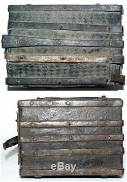 Rare Box Of Messenger Wood Iron Leather Manuscripted Lock High Time Late Xvth