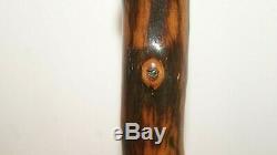Rare Cane Old Ruby Emeraudes Turquoises Secret Cache On Wood Cane