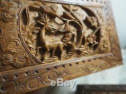 Rare Chinese Qing Huanghuali Wood Carved Wooden Box Safe Sculpture