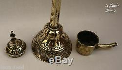 Rare Flanders And Superb Whale Oil Lamp In Brass Decorated 18th