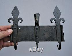 Rare Flanders Small Utensils Archelle Door Wrought Iron Candlestick 18th