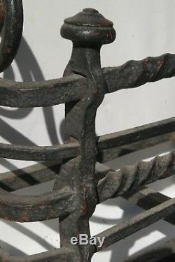 Rare Grid Door Logs Andirons Fireplace Wrought Iron Haute Epoque 17th