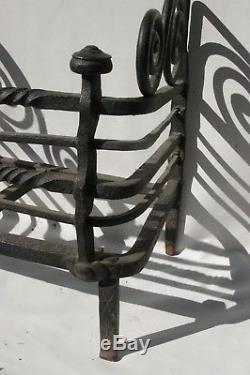 Rare Grid Door Logs Andirons Fireplace Wrought Iron Haute Epoque 17th