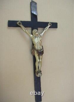 Rare Large Carved Wooden Wall Crucifix Late XVIII / Early XIX S