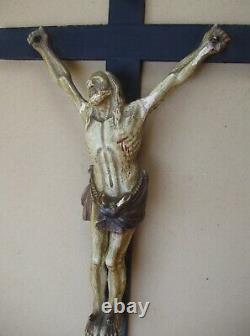 Rare Large Carved Wooden Wall Crucifix Late XVIII / Early XIX S