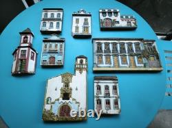 Rare Lot of 8 Handmade Bas-Reliefs, Brazil, Colonial Facades, Bricio & Gina