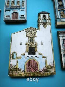 Rare Lot of 8 Handmade Bas-Reliefs, Brazil, Colonial Facades, Bricio & Gina