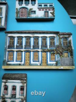 Rare Lot of 8 Handmade Bas-Reliefs, Brazil, Colonial Facades, Bricio & Gina