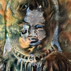 Rare Old Alsatian Mold Glazed Speckled Terracotta Doll 35.5 cm