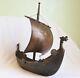 Rare Old Bronze Model Of A Viking Ship, Mainsail Bronze And Brass